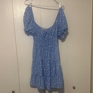 Blue Floral Puff Sleeve Dress
